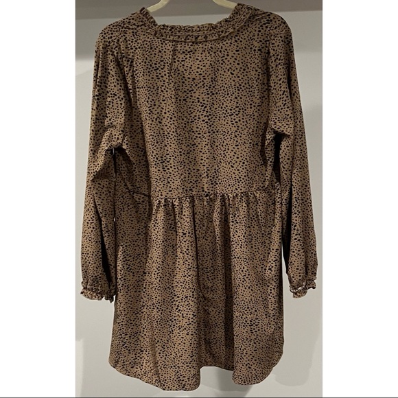 SHEIN Dalmatian Print Tie Neck Smock Dress Khaki - Picture 13 of 15